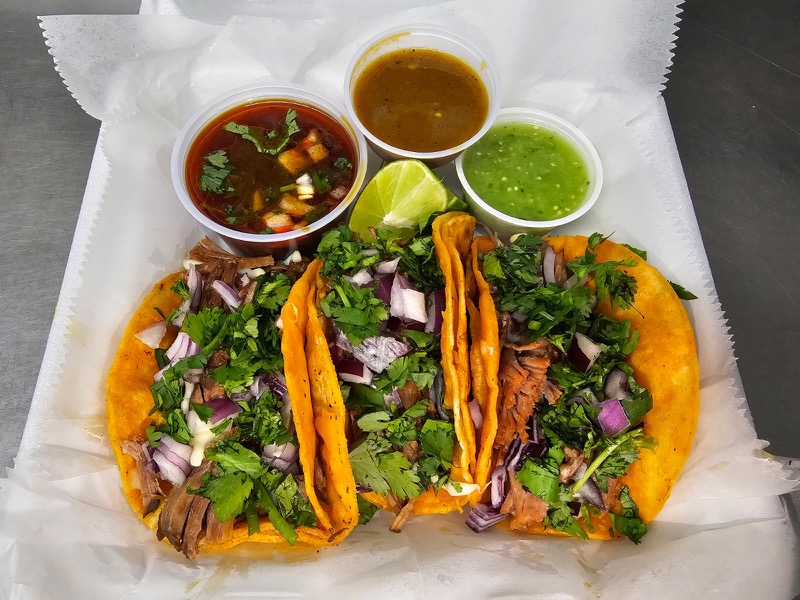 Birria Tacos with consommé and salsas