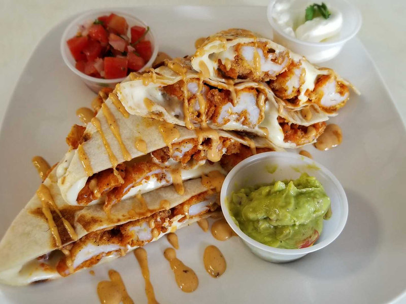 Shrimp quesadilla with guac